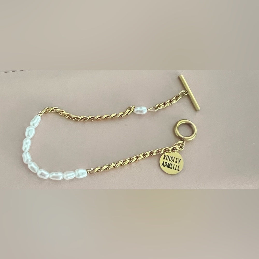 Kinsley Armelle Gold Bracelet with Decorative Accent Beads
 (Mother Of Pearl) - Picture 2 of 3
